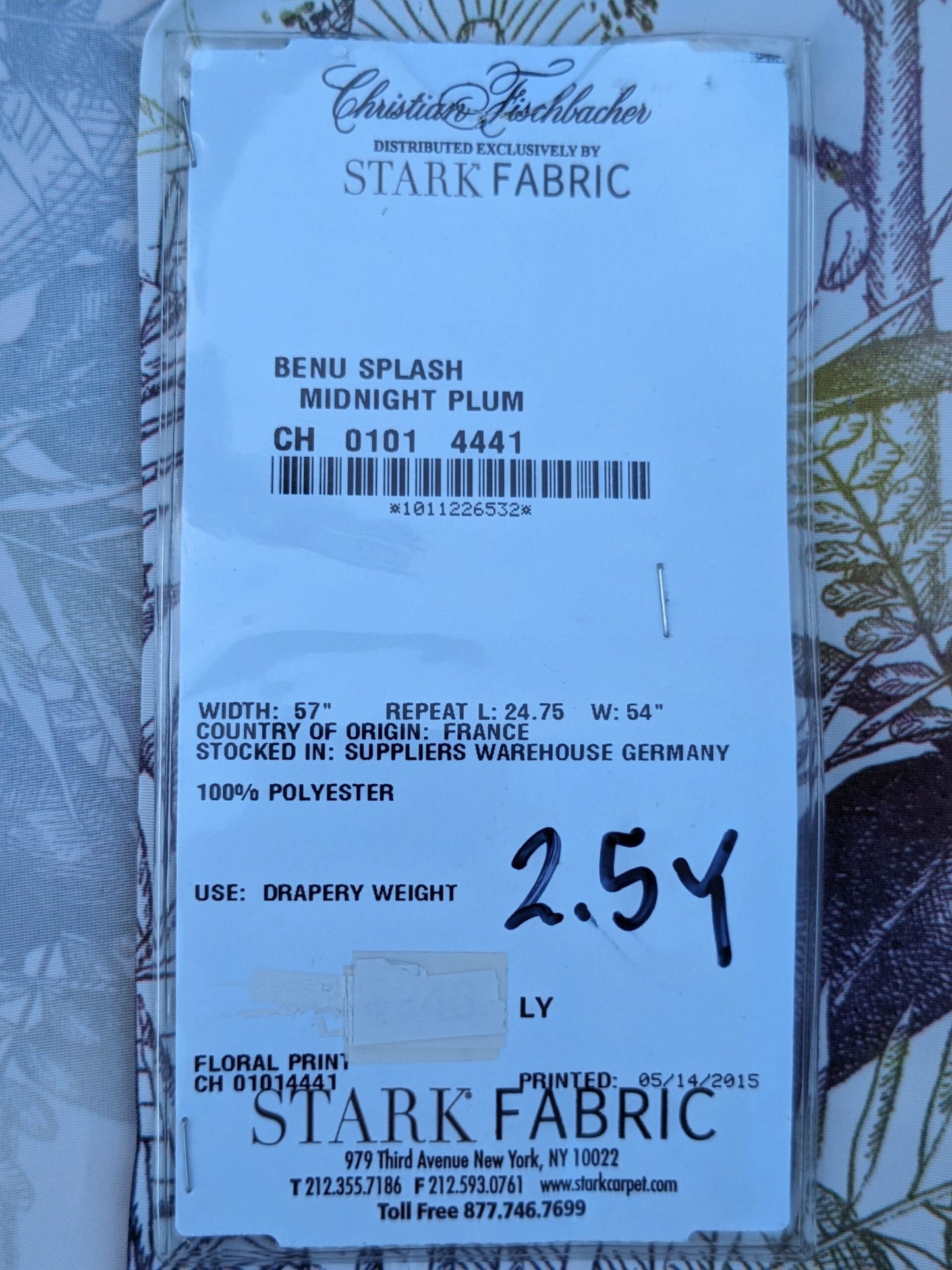 5 EV35 Length 2.5y Christian Fischbacher Benu Splash Midnight Plum Berry Yellow Pink Blue White Bird Floral Print Polyester MSRP USD 300+/y