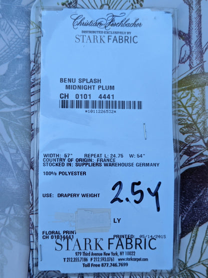 5 EV35 Length 2.5y Christian Fischbacher Benu Splash Midnight Plum Berry Yellow Pink Blue White Bird Floral Print Polyester MSRP USD 300+/y