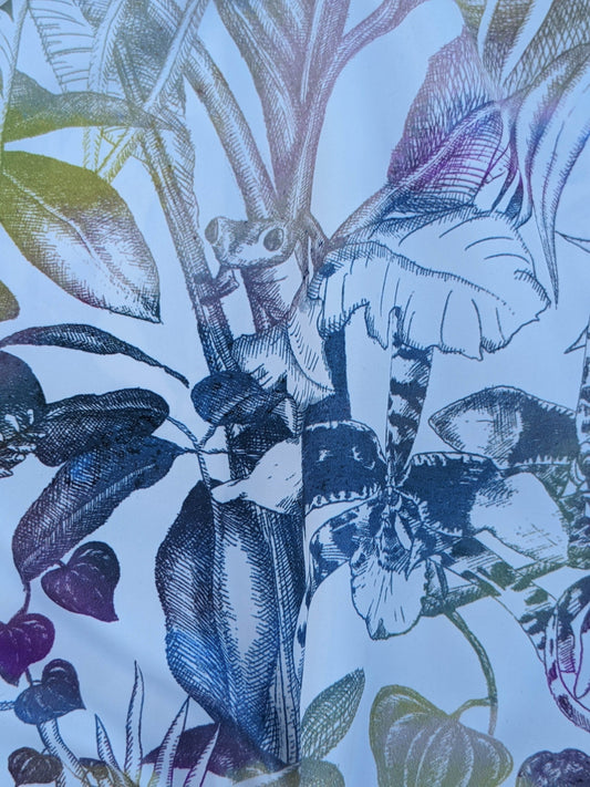 5 EV35 Length 2.5y Christian Fischbacher Benu Splash Midnight Plum Berry Yellow Pink Blue White Bird Floral Print Polyester MSRP USD 300+/y