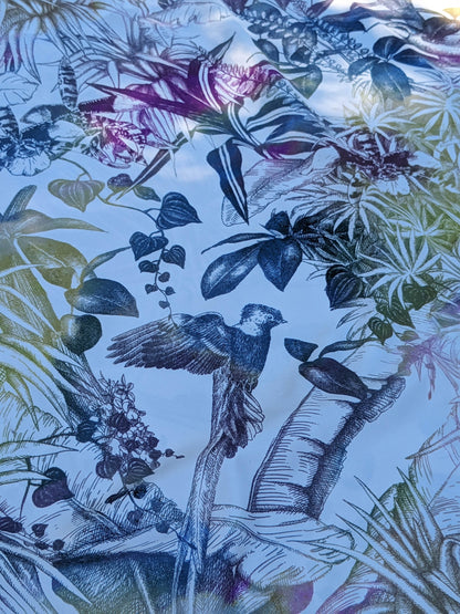 5 EV35 Length 2.5y Christian Fischbacher Benu Splash Midnight Plum Berry Yellow Pink Blue White Bird Floral Print Polyester MSRP USD 300+/y