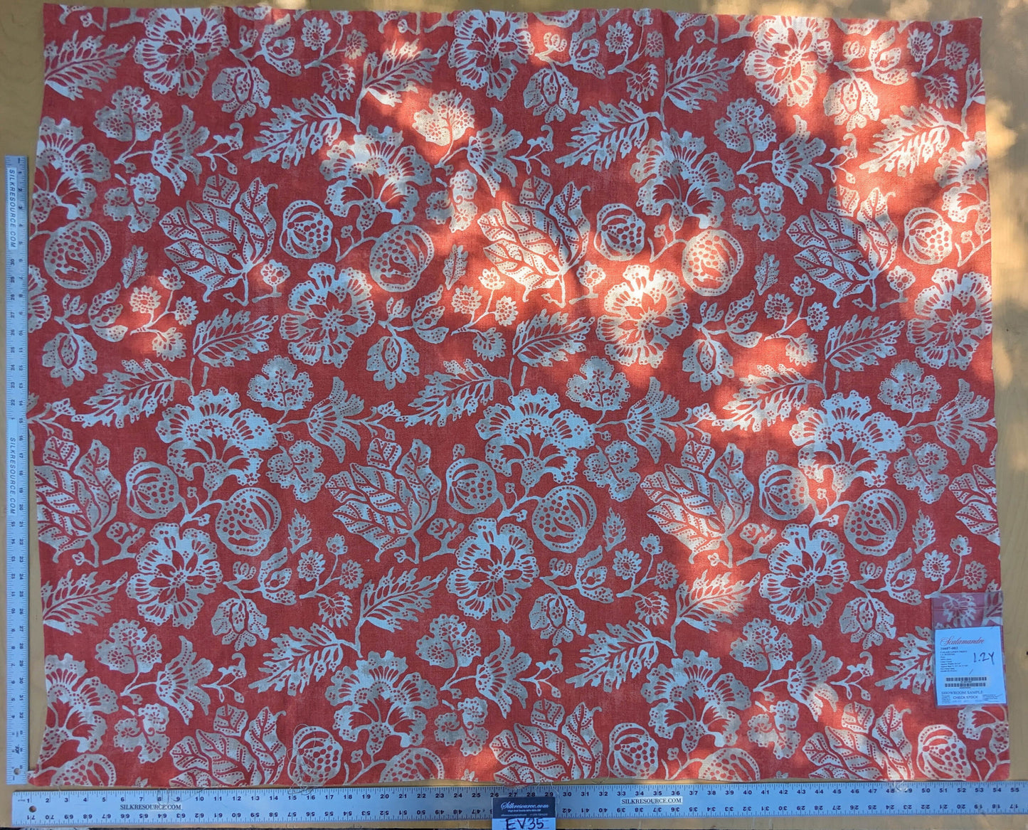 7 EV35 Length 1.2y Scalamandre Calais Linen Print in Coral Pink Red Mediterrinan Pomegranite Block Print Heavy Linen MSRP USD300+/y