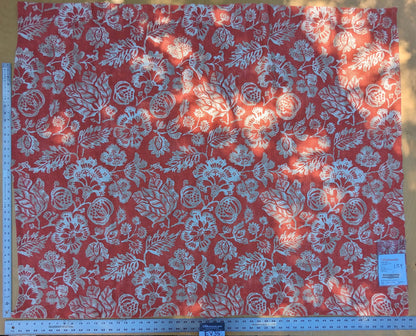 7 EV35 Length 1.2y Scalamandre Calais Linen Print in Coral Pink Red Mediterrinan Pomegranite Block Print Heavy Linen MSRP USD300+/y