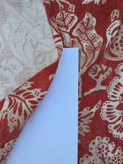 7 EV35 Length 1.2y Scalamandre Calais Linen Print in Coral Pink Red Mediterrinan Pomegranite Block Print Heavy Linen MSRP USD300+/y