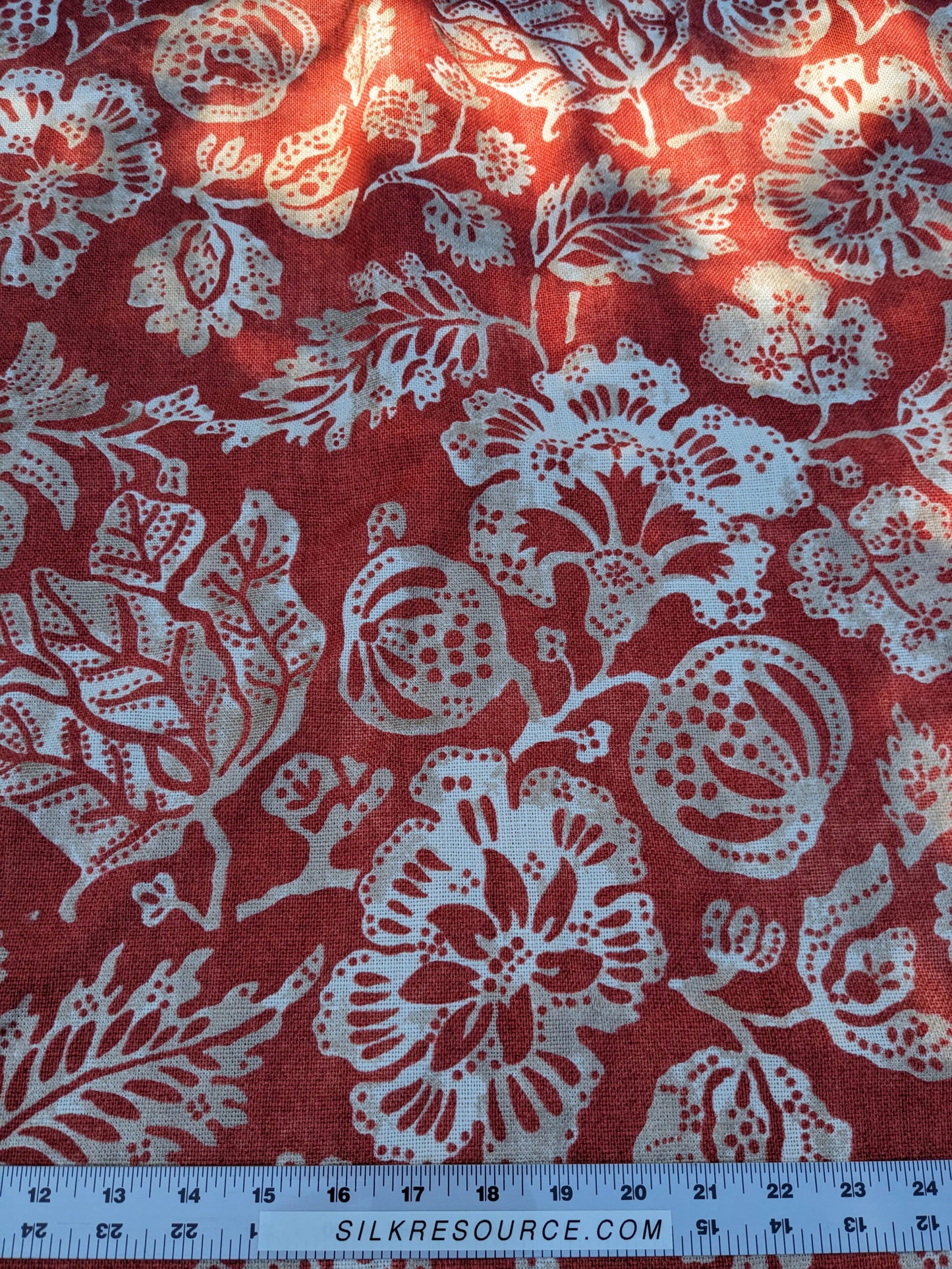 7 EV35 Length 1.2y Scalamandre Calais Linen Print in Coral Pink Red Mediterrinan Pomegranite Block Print Heavy Linen MSRP USD300+/y