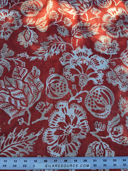 7 EV35 Length 1.2y Scalamandre Calais Linen Print in Coral Pink Red Mediterrinan Pomegranite Block Print Heavy Linen MSRP USD300+/y