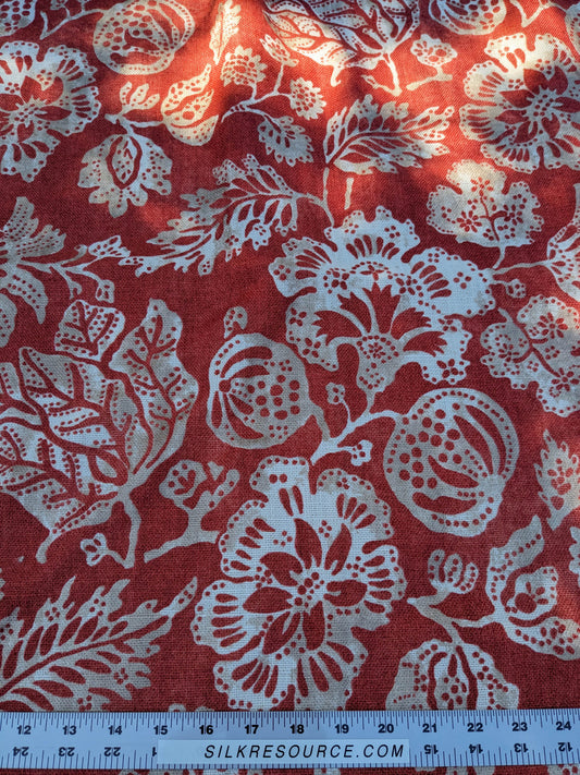 7 EV35 Length 1.2y Scalamandre Calais Linen Print in Coral Pink Red Mediterrinan Pomegranite Block Print Heavy Linen MSRP USD300+/y