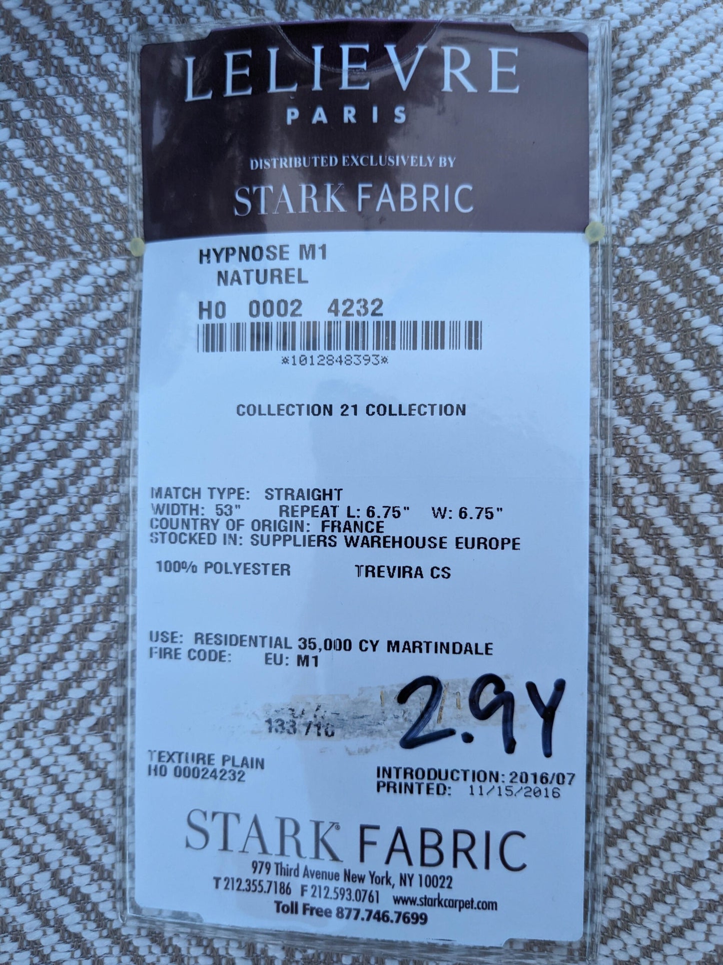 10 EV35 Length 2.9y Lelievre Hypnose M1 Naturel White Beige Texture Plain Plaid Square MSRP USD 400+/y