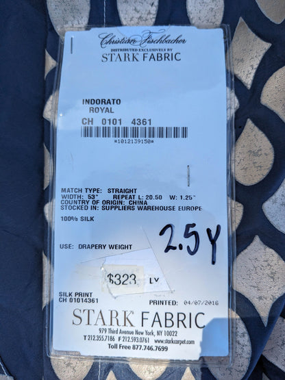 11 EV35 Length 2.5y Christian Fischbacher Indorato Royal Blue Beige Silk Print Ogee Fretwork Lattice MSRP USD700+/y