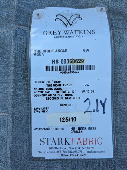 12 EV35 Length 2.1y Grey Watkins The Right Angle Aqua Blue Damask Geometric MSRP USD 264/y
