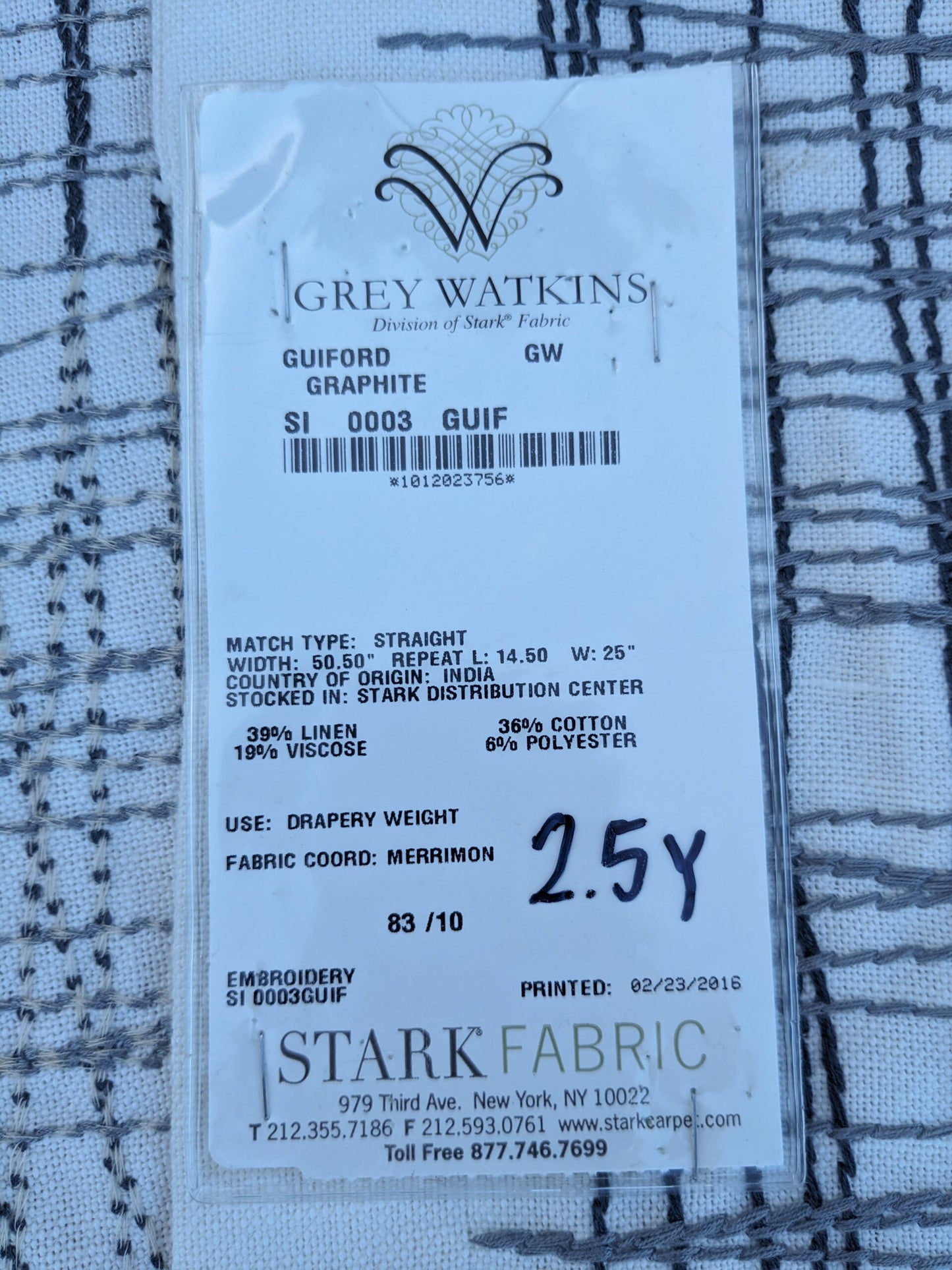 14 EV35 Length 2.5y Grey Watkins Guiford Graphite White Gray Black Embroidery Abstract MSRP USD 300+/y