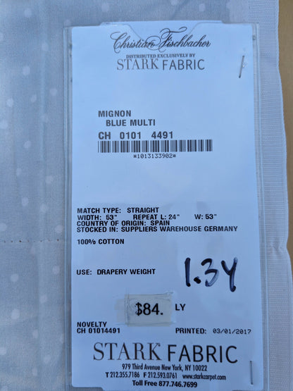 24 EV35 Length 1.3y Christian Fischbacher Mignon Blue Multi Animals Birds Panda Fox Elephant Cotton MSRP USD 300+/y