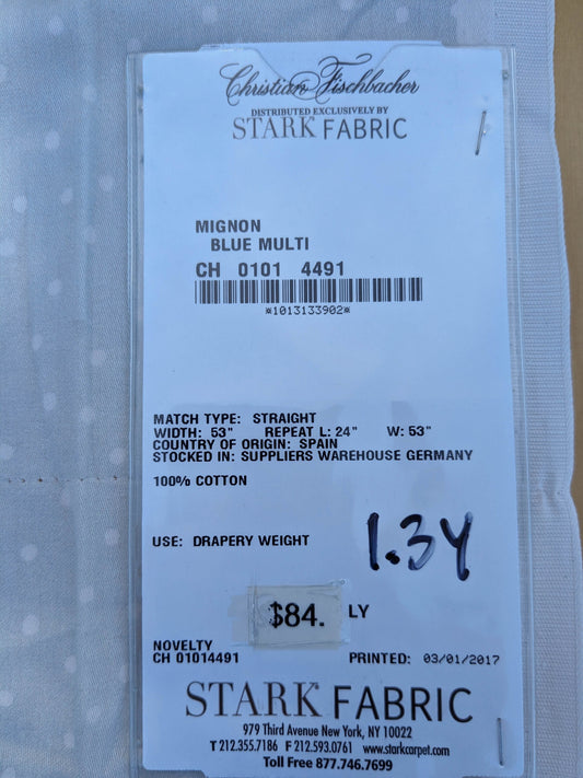 24 EV35 Length 1.3y Christian Fischbacher Mignon Blue Multi Animals Birds Panda Fox Elephant Cotton MSRP USD 300+/y