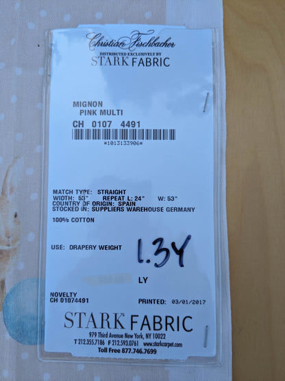 25 EV35 Length 1.3y Christian Fischbacher Mignon Pink Multi  Animals Birds Panda Fox Elephant Cotton MSRP USD 300+/y