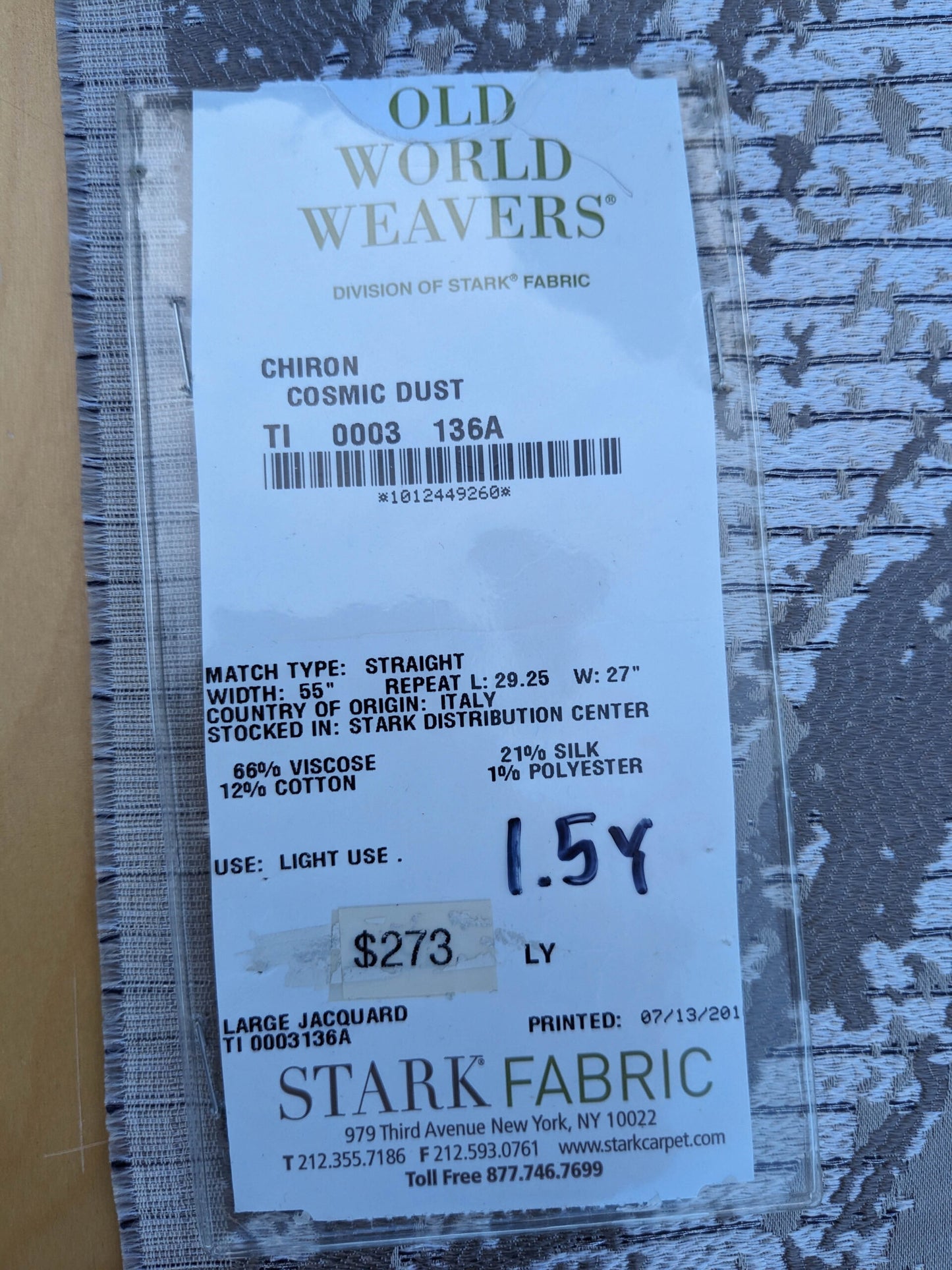 26 EV35 Length 1.5y Old World Weavers Chiron Cosmic Dust Beige Silver White  Jacquard Velvet Chevron Herringbone MSRP USD 500+/y