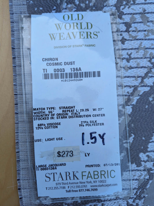 26 EV35 Length 1.5y Old World Weavers Chiron Cosmic Dust Beige Silver White  Jacquard Velvet Chevron Herringbone MSRP USD 500+/y