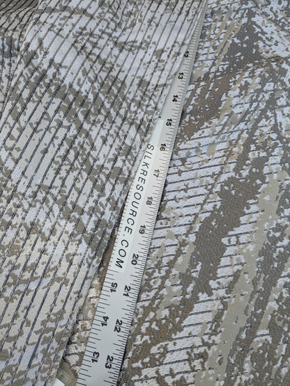 26 EV35 Length 1.5y Old World Weavers Chiron Cosmic Dust Beige Silver White  Jacquard Velvet Chevron Herringbone MSRP USD 500+/y