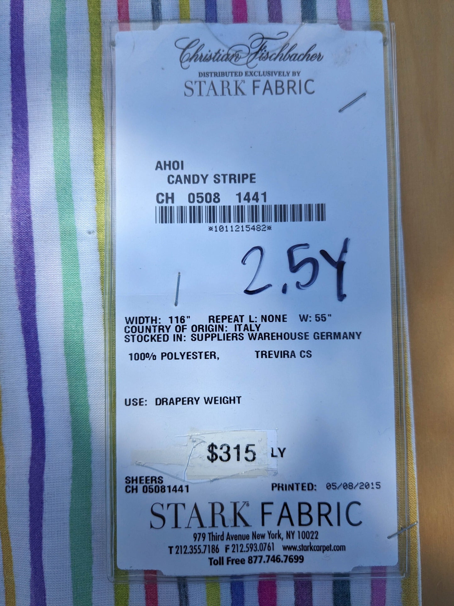 28 EV35 Length 2.5y Christian Fischbacher Ahoi Candy Stripe Sheers Rainbow Colors Children Nursery MSRP USD400+/y