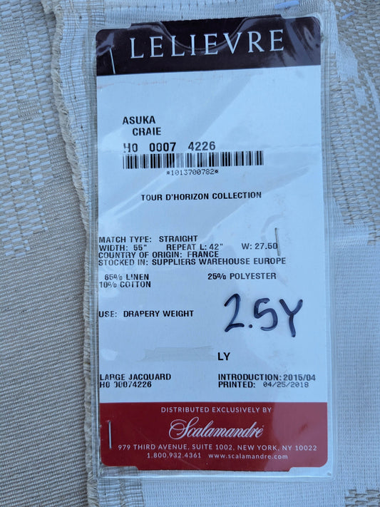 32 EV35 Length 2.5y Lelievre Paris Asuka Nacre Cream White Botanical Foliage MSRP USD688/y