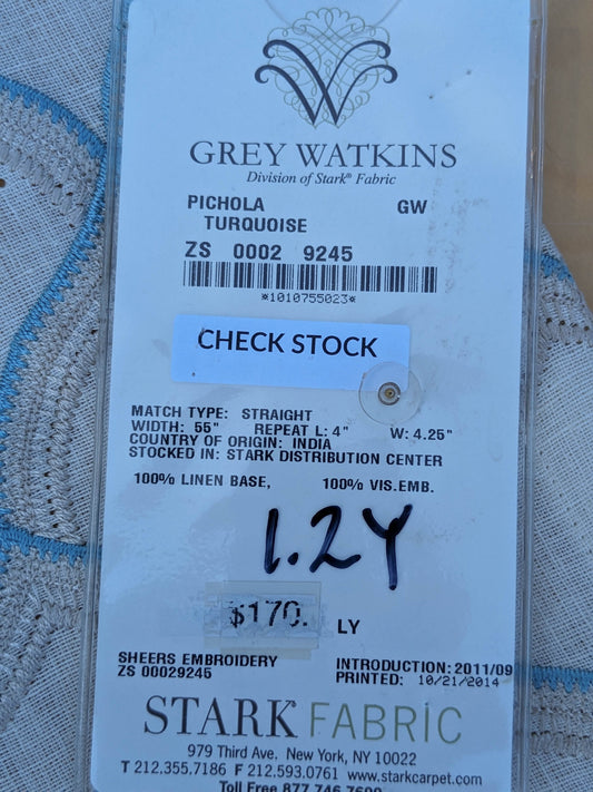 34 EV35 Length 1.2y Grey Watkins Scalamandre Pichola Turquoise Blue Beige Diamond Ogee MSRP USD 300+/y