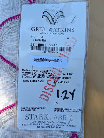 36 EV35 Length 1.2y Grey Watkins Scalamandre Pichola Fuschia Pink Beige Diamond Ogee MSRP USD 300+/y