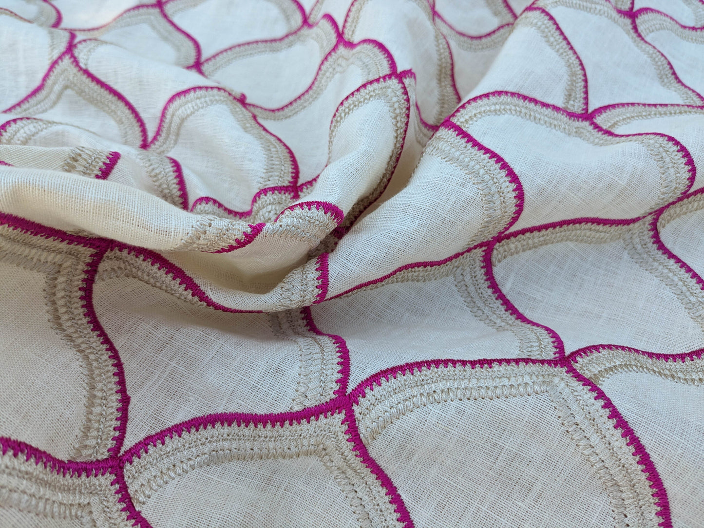 36 EV35 Length 1.2y Grey Watkins Scalamandre Pichola Fuschia Pink Beige Diamond Ogee MSRP USD 300+/y