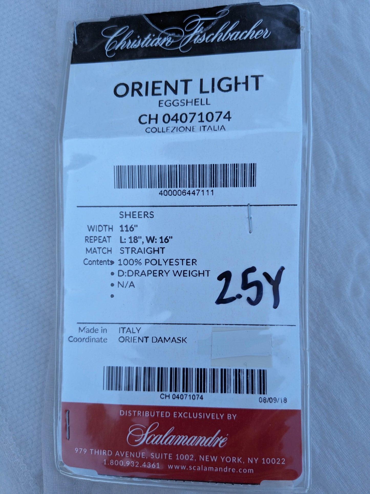 41 EV35 Length 2.5y Christian Fischbacher Orient Light Eggshell White Polyester Sheer MSRP USD 300+/y