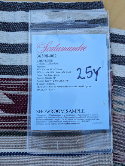 44 EV35 Length 2.5y Scalamandre Cheyenne Bordeauz Zolfo Red Beige White Jacquard Graphic Stripe MSRP USD 200+/y