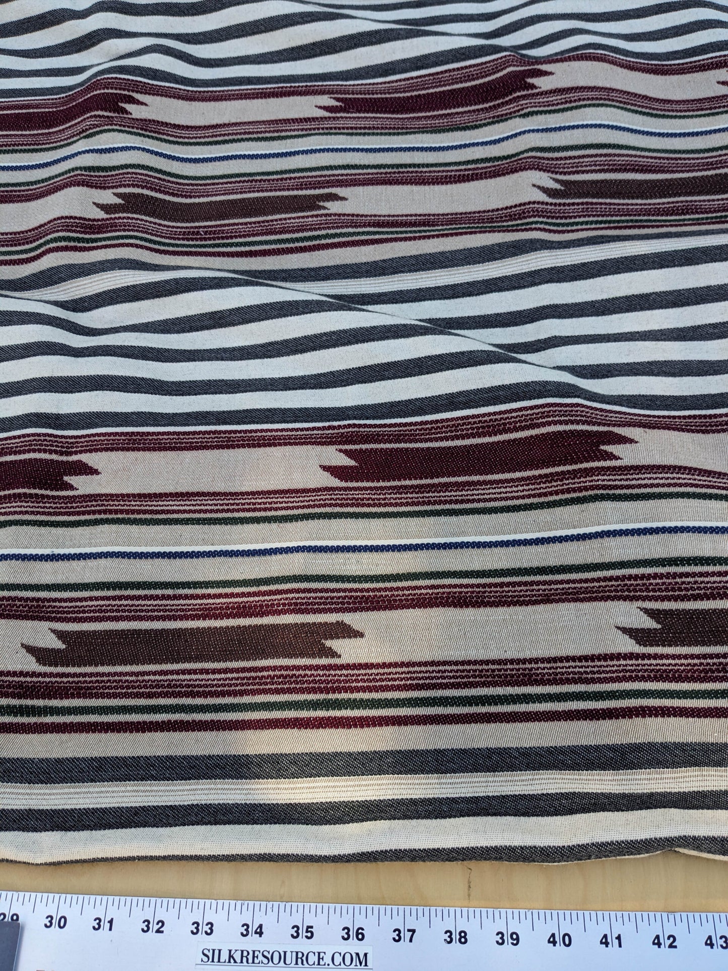 44 EV35 Length 2.5y Scalamandre Cheyenne Bordeauz Zolfo Red Beige White Jacquard Graphic Stripe MSRP USD 200+/y