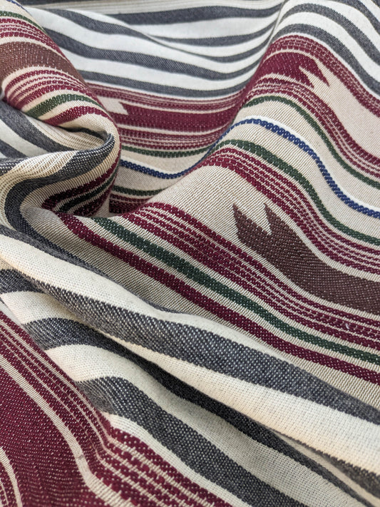 44 EV35 Length 2.5y Scalamandre Cheyenne Bordeauz Zolfo Red Beige White Jacquard Graphic Stripe MSRP USD 200+/y