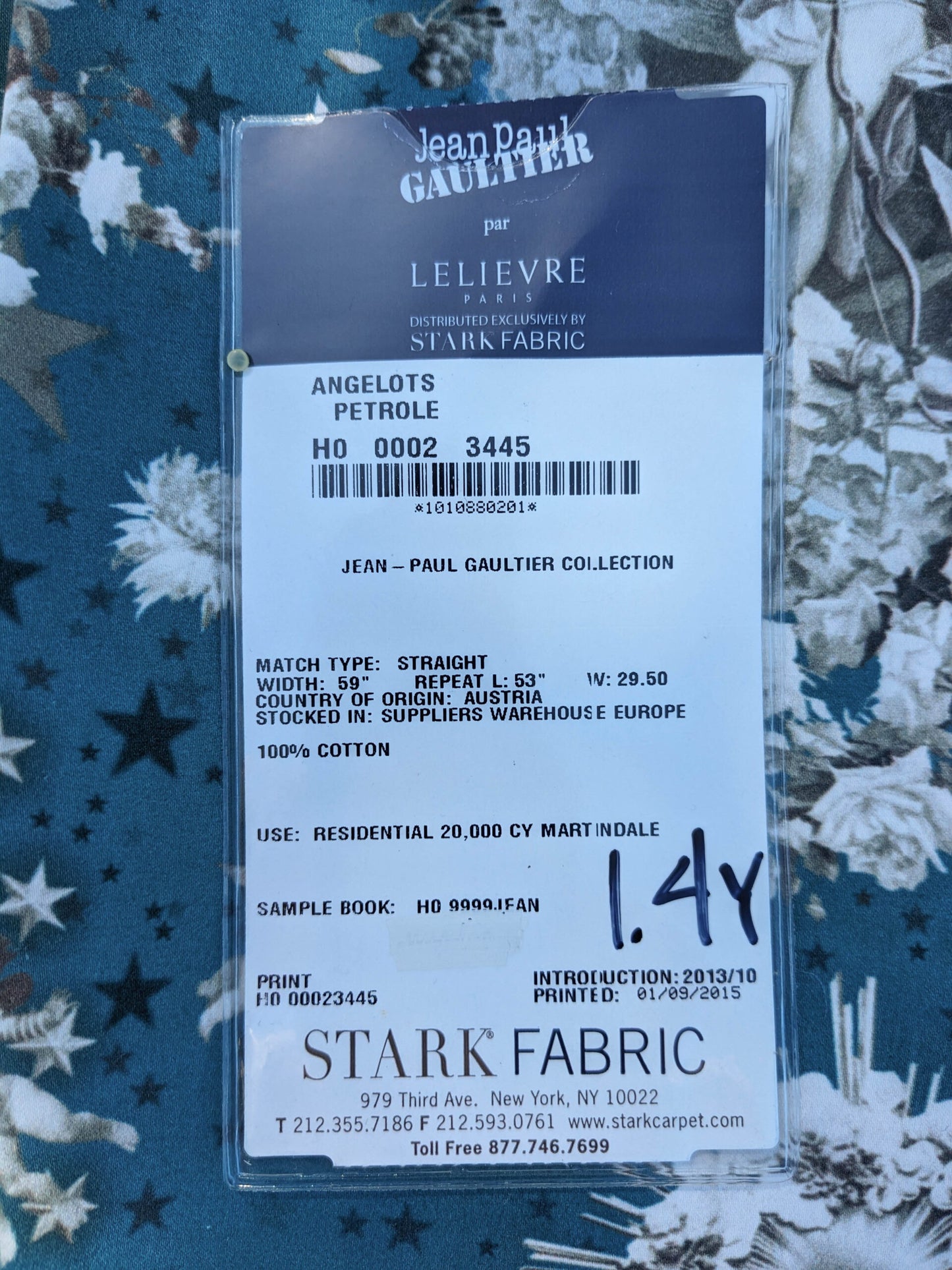 45 EV35 Length 1.4y Jean Paul Gaultier Angelots Petrole Blue W Floral Landscape Medallion MSRP USD 506/y