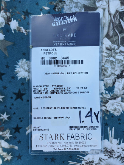 45 EV35 Length 1.4y Jean Paul Gaultier Angelots Petrole Blue W Floral Landscape Medallion MSRP USD 506/y