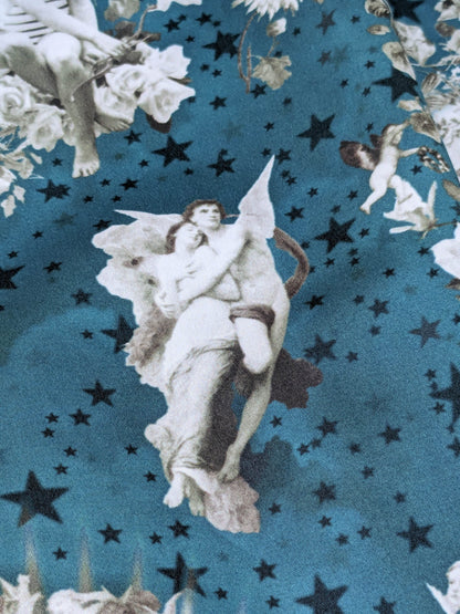 45 EV35 Length 1.4y Jean Paul Gaultier Angelots Petrole Blue W Floral Landscape Medallion MSRP USD 506/y