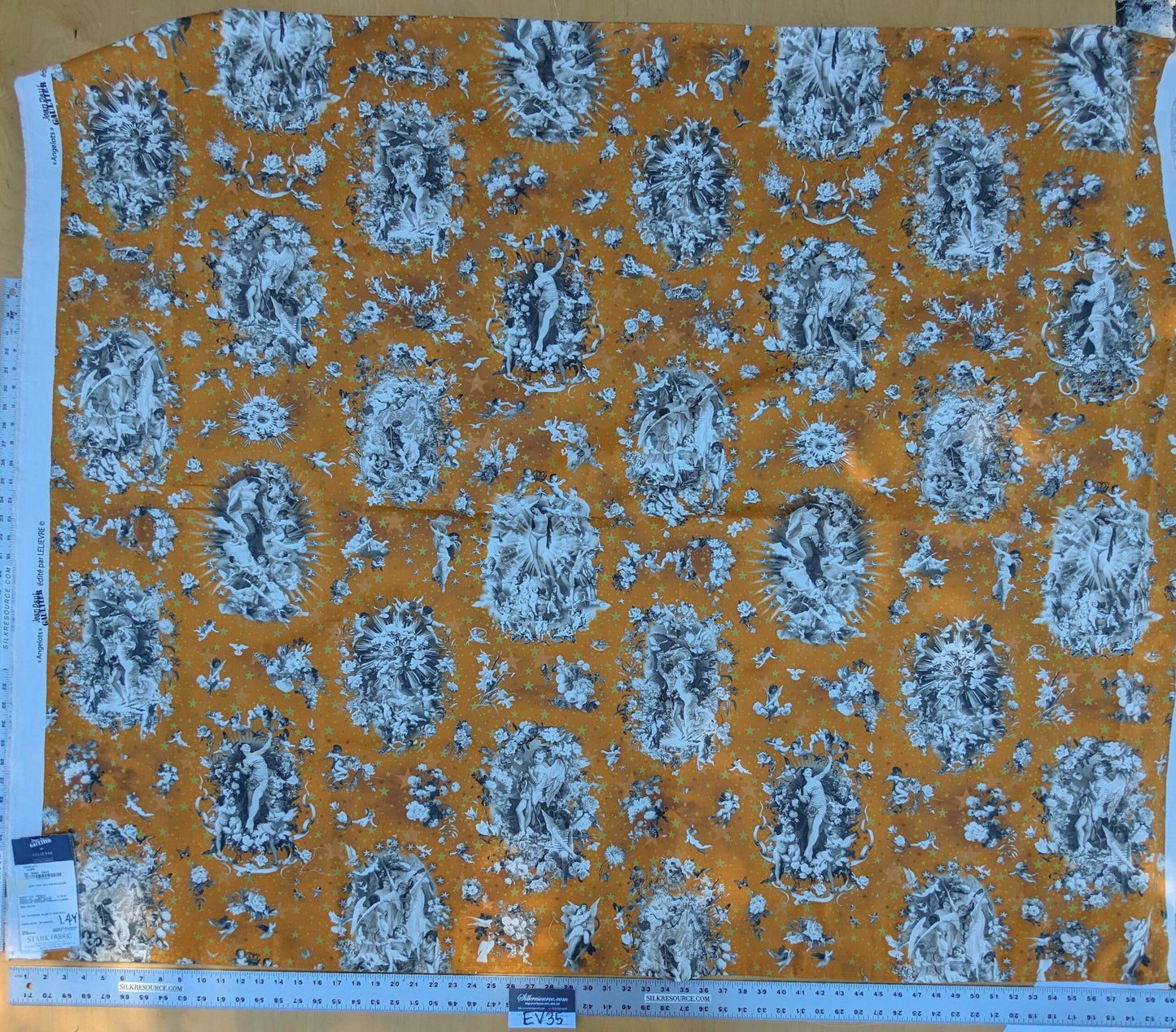 46 EV35 Length 1.4y Jean Paul Gaultier Angelots Terre Orange White Floral Landscape Medallion MSRP USD 506/y