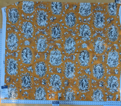 46 EV35 Length 1.4y Jean Paul Gaultier Angelots Terre Orange White Floral Landscape Medallion MSRP USD 506/y