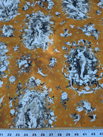 46 EV35 Length 1.4y Jean Paul Gaultier Angelots Terre Orange White Floral Landscape Medallion MSRP USD 506/y