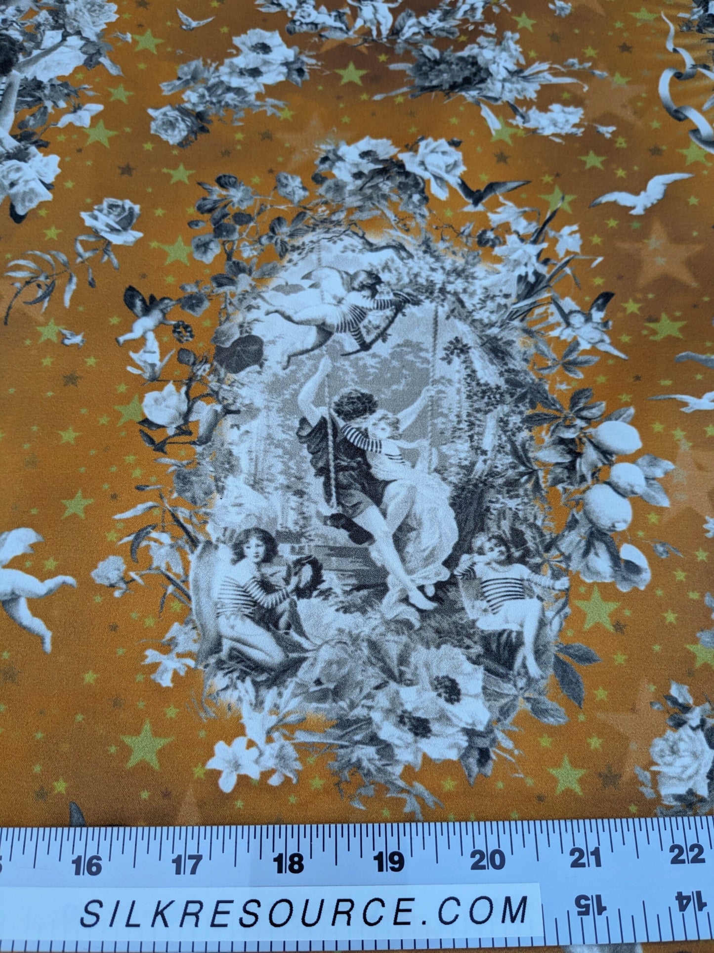 46 EV35 Length 1.4y Jean Paul Gaultier Angelots Terre Orange White Floral Landscape Medallion MSRP USD 506/y