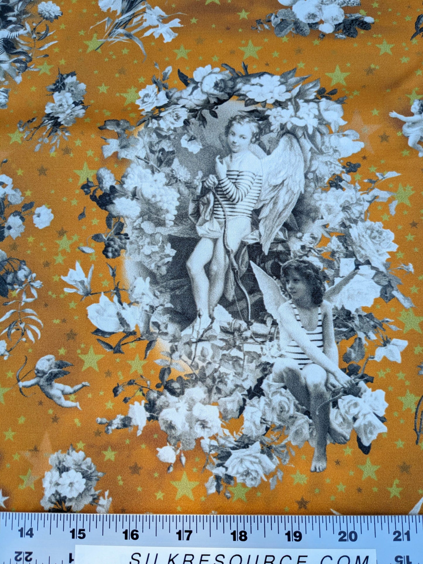 46 EV35 Length 1.4y Jean Paul Gaultier Angelots Terre Orange White Floral Landscape Medallion MSRP USD 506/y