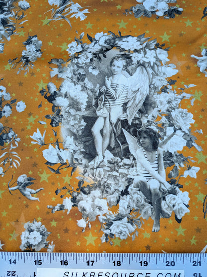 46 EV35 Length 1.4y Jean Paul Gaultier Angelots Terre Orange White Floral Landscape Medallion MSRP USD 506/y
