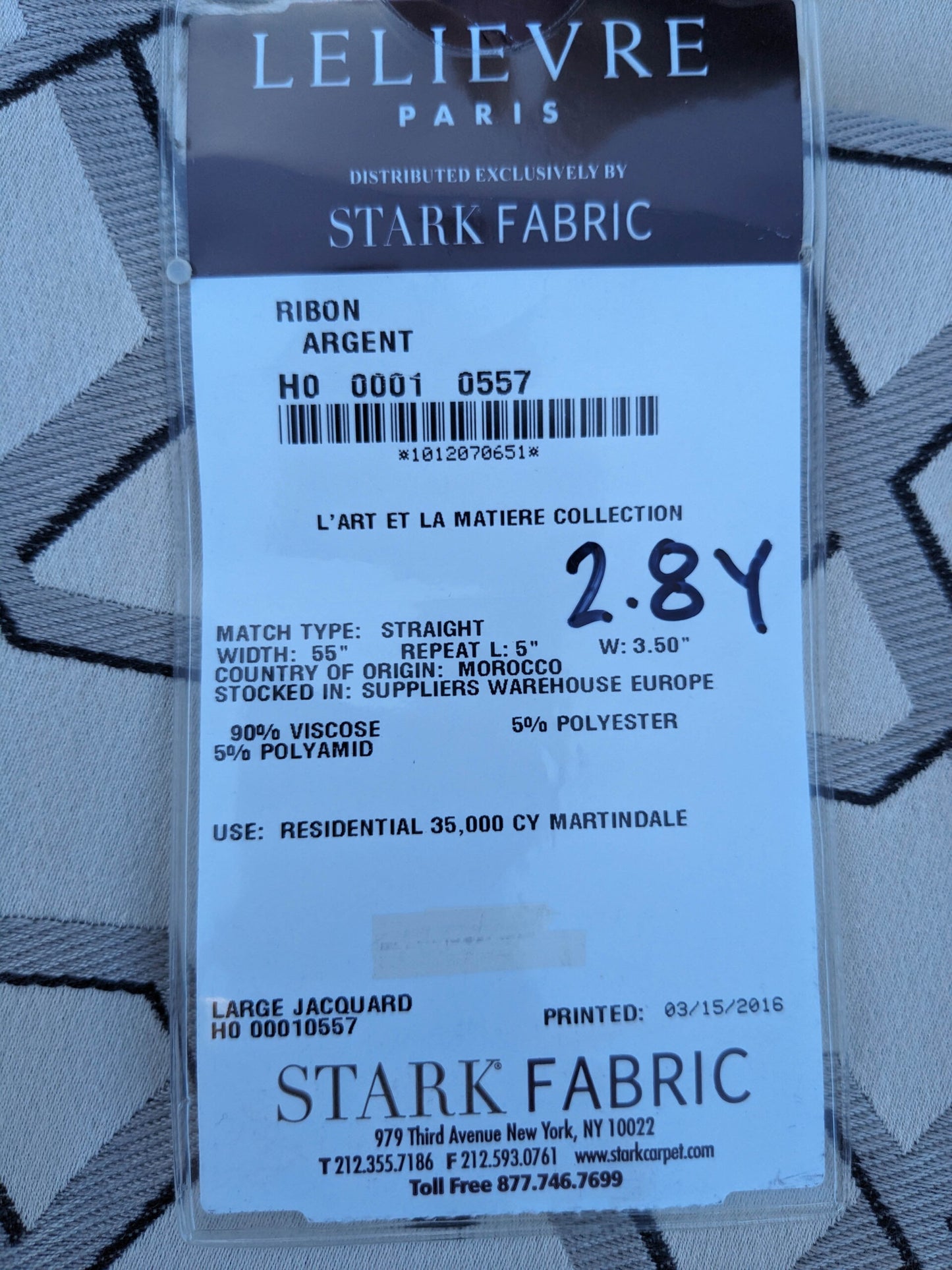 47 EV35 Length 2.8y Lelievre Ribon Argent Black Beige Jacquard Diamond Ogee Fretwork Lattice Large Jacquard MSRP USD 300+/y