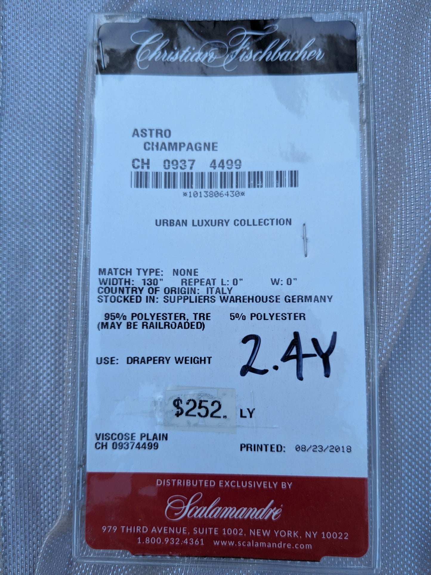 49 EV35 Length 2.4y Christian Fischbacher Astro Champagne Gray Viscose Plain MSRP USD400+/y