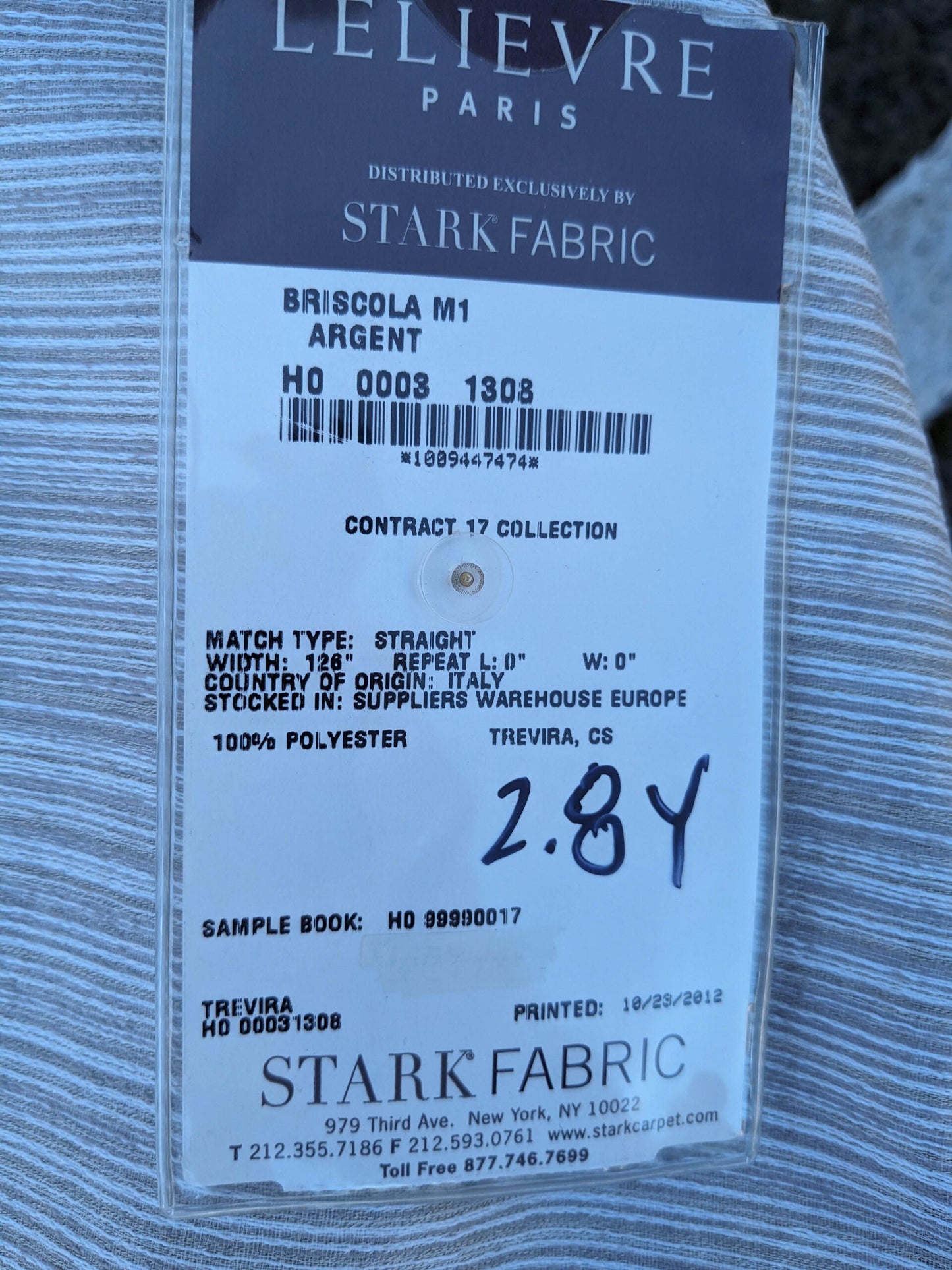 51 EV35 Length 2.8y Lelievre Paris Briscola M1 Argent White Gray Texture MSRP USD500+/y