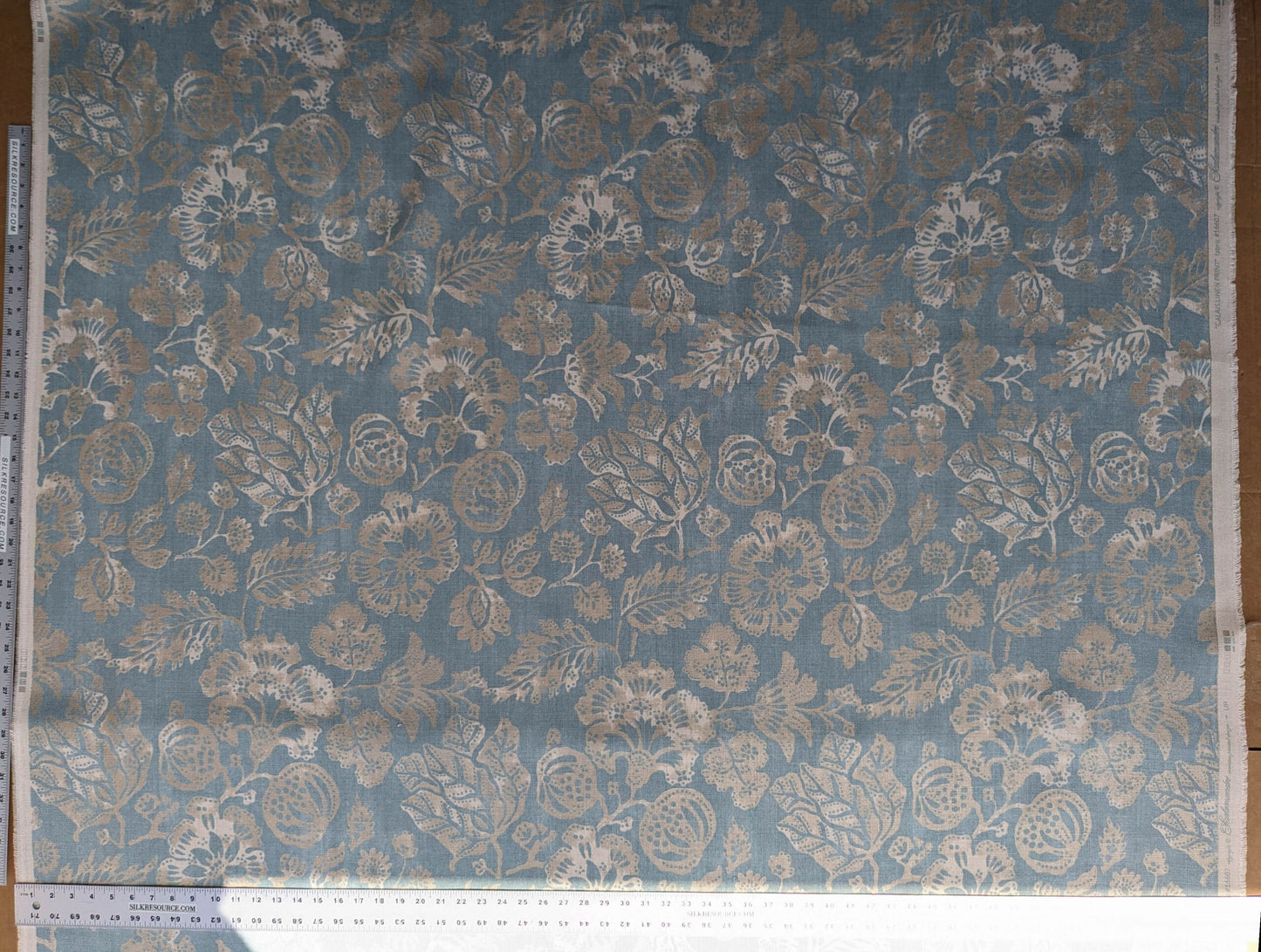 Scalamandre CALAIS LINEN PRINT in Sky Blue Mediterrinan Pomegranite Block Print Heavy Linen MSRP USD300+/y