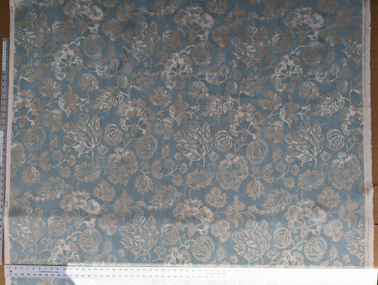 Scalamandre CALAIS LINEN PRINT in Sky Blue Mediterrinan Pomegranite Block Print Heavy Linen MSRP USD300+/y