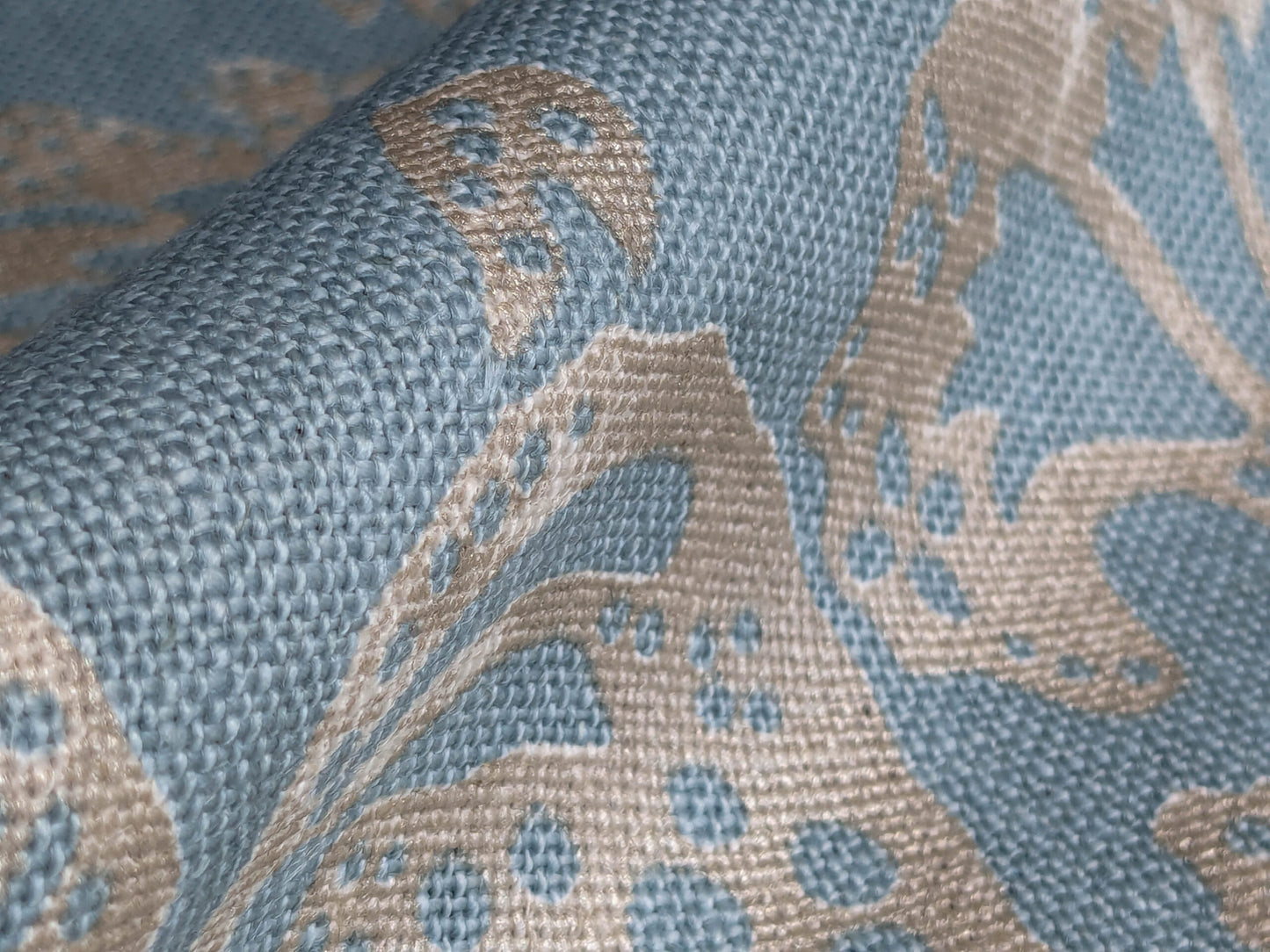 Scalamandre CALAIS LINEN PRINT in Sky Blue Mediterrinan Pomegranite Block Print Heavy Linen MSRP USD300+/y