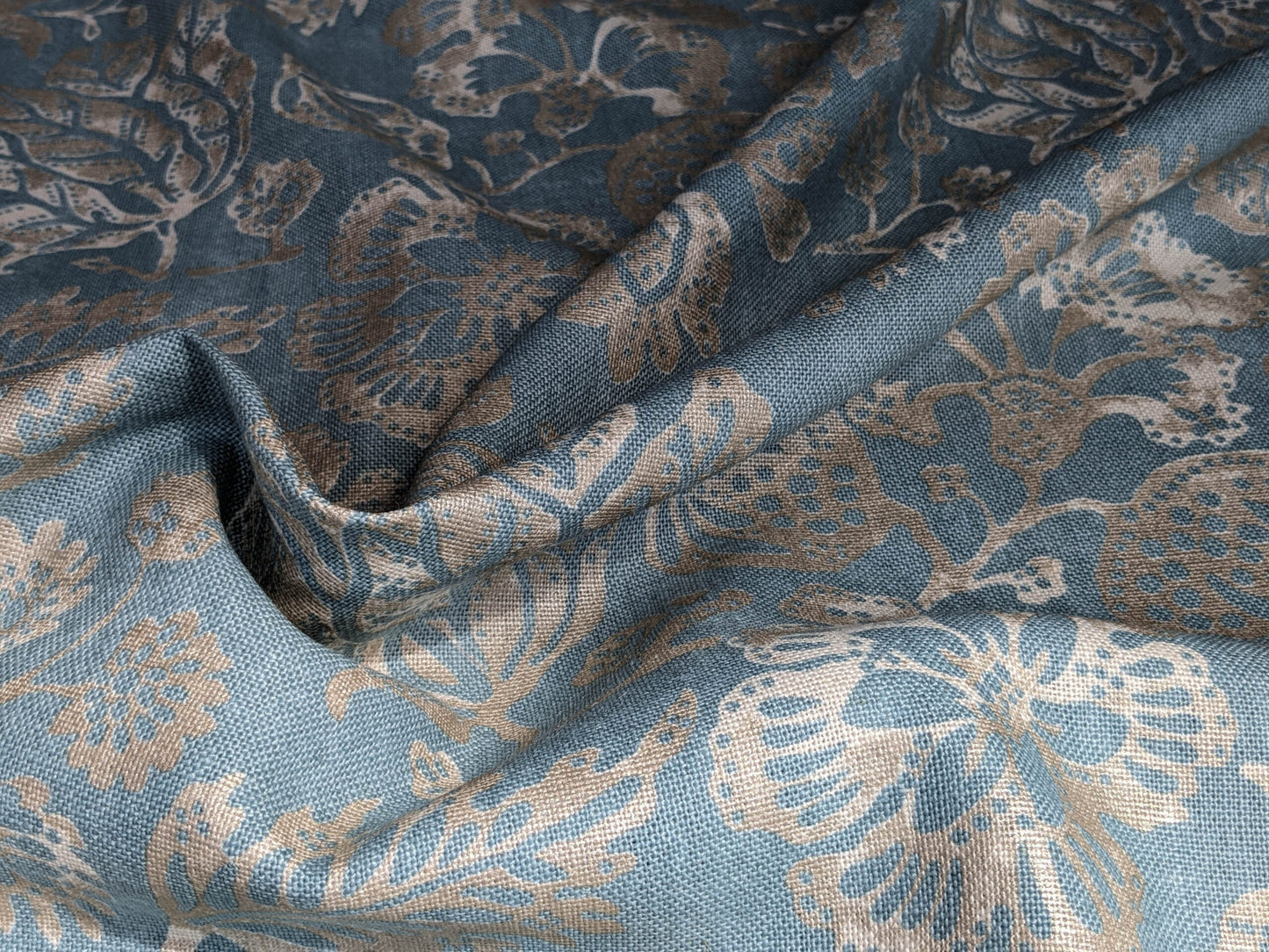 Scalamandre CALAIS LINEN PRINT in Sky Blue Mediterrinan Pomegranite Block Print Heavy Linen MSRP USD300+/y