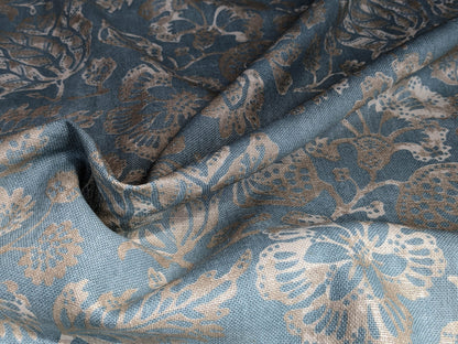 Scalamandre CALAIS LINEN PRINT in Sky Blue Mediterrinan Pomegranite Block Print Heavy Linen MSRP USD300+/y