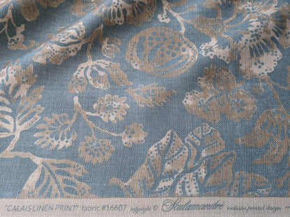 Scalamandre CALAIS LINEN PRINT in Sky Blue Mediterrinan Pomegranite Block Print Heavy Linen MSRP USD300+/y