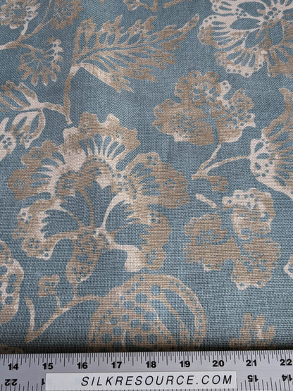 Scalamandre CALAIS LINEN PRINT in Sky Blue Mediterrinan Pomegranite Block Print Heavy Linen MSRP USD300+/y