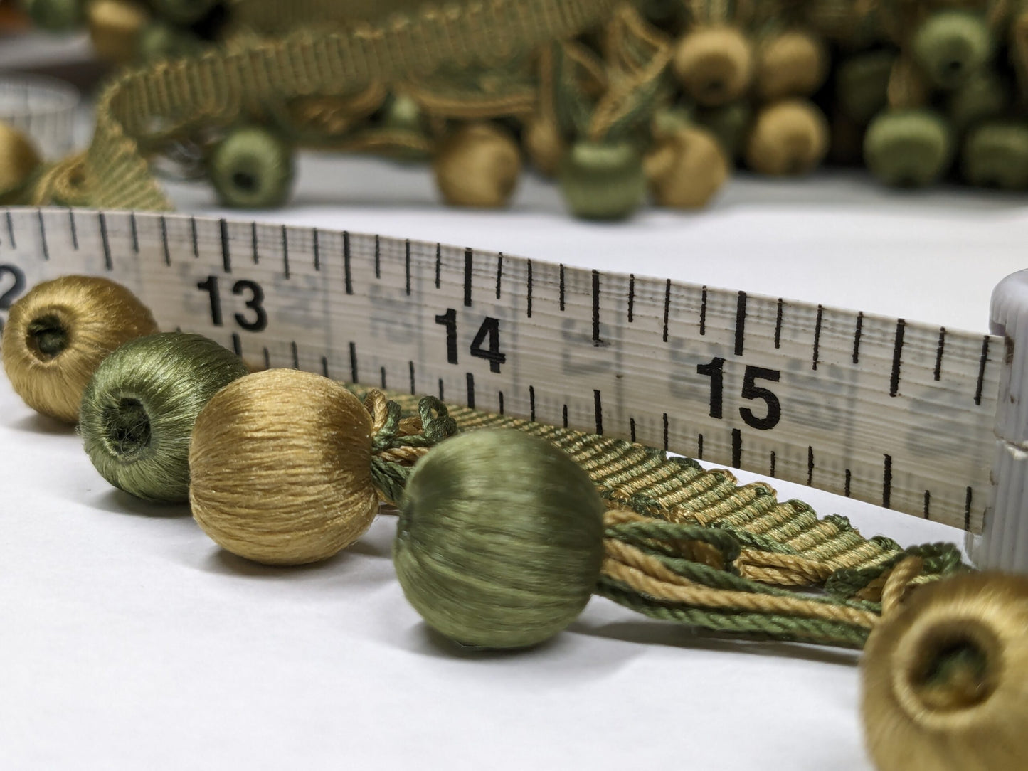 Scalamandre Buddy Fern &amp; Avocado Green Gold Ball Silk Trim Hand Made MSRP USD 238/y