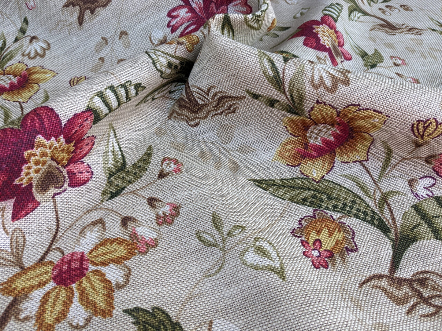 By Yard Scalamandre Old World Weavers Kentwell Rose Gold Natural English Chintz Linen Heavy MSRP USD 324/Y